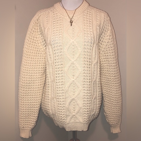 Gaeltarra Vintage 100% Wool Loomed in Ireland Cable Knit SweaterSize-42